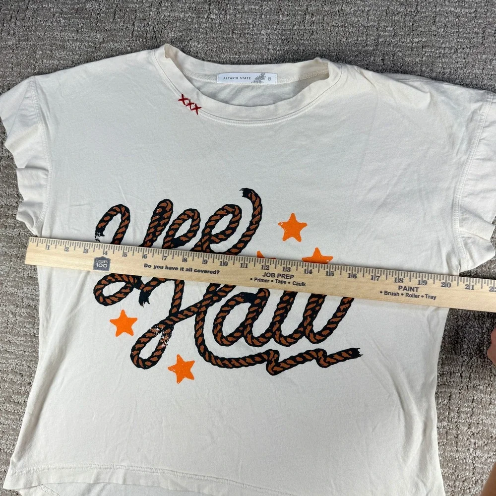 Altar'd State Yee Haw Graphic Tee Star‎ Western Cream Medium Cotton Womens
